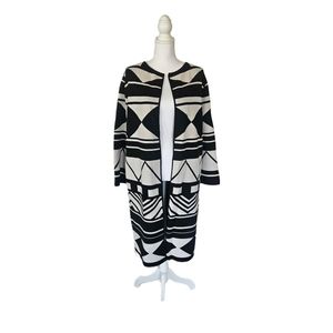 Cashmere Open Front Coat Black/White Geometric Nordstrom Collection Medium
